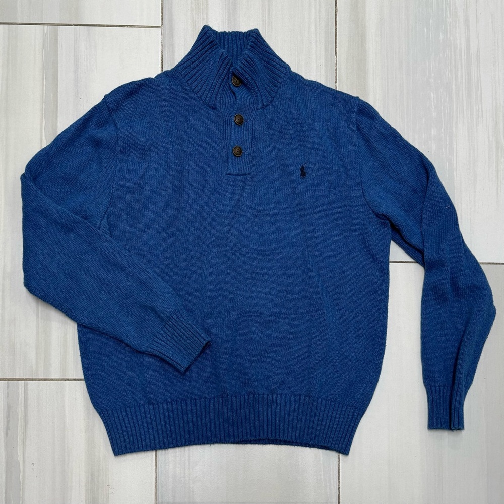 Polo Ralph Lauren Mens Navy Blue 3 Button Mock Neck Pullover Sweater M